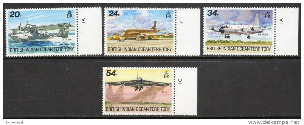 British Indian Ocean Territory 1992 - Visiting Aircraft - Right Side Marginals Plate 1A/1C SG124-127 MNH Cat £8.75+ - Britisches Territorium Im Indischen Ozean