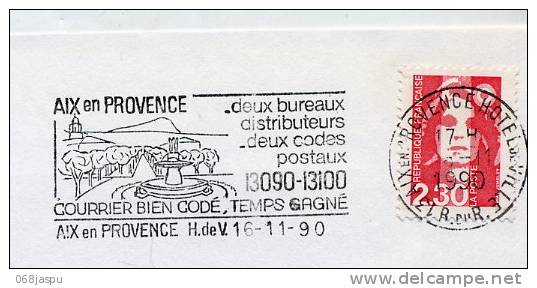 Lettre Flamme Aix En Provence Code Postal - Oblitérations Mécaniques (flammes)