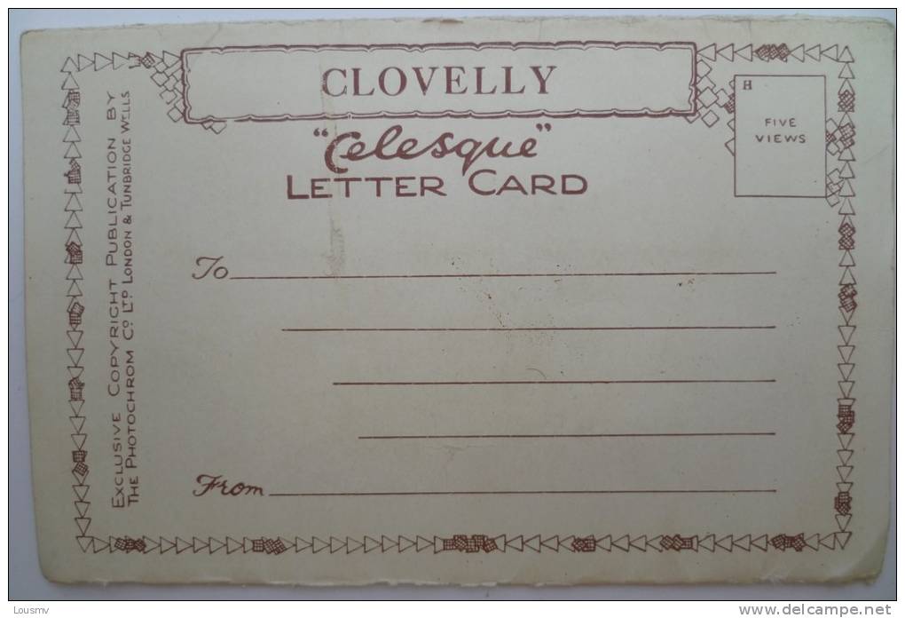 Clovelly - Letter Card - 5 Views - Rose Cottage , High Street (2 Differents) , Gallantry Rocks , From The Hobby Drive - Clovelly