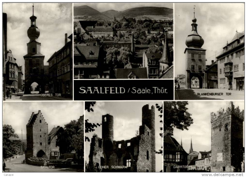 AK Saalfeld: Oberes Tor, Hoher Schwarm, Darrtor, Blankenburger Tor, Ung, 1972 - Saalfeld