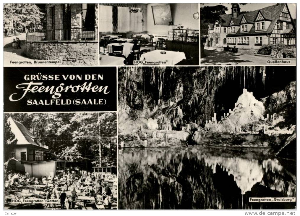 AK Saalfeld, Feengrotten, Quellenhaus, HO-Gaststätte, Gel, 1966 - Saalfeld