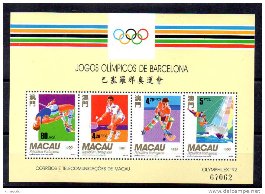 Macao 1992, Jeux Olympiques De Barcelone, BF 18**, Cote 27,50 €, - Summer 1992: Barcelona