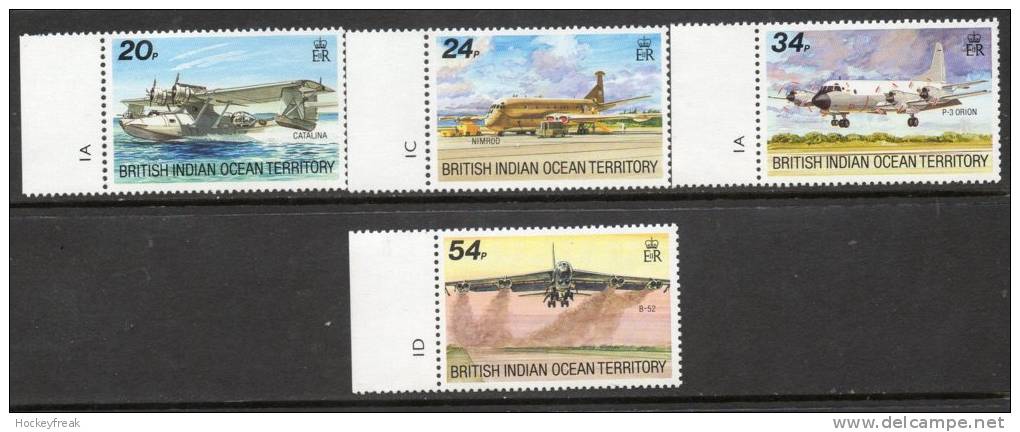 British Indian Ocean Territory 1992 - Visiting Aircraft - Left Side Marginals Plate Copies SG124-127 MNH Cat £8.75+ - Territorio Británico Del Océano Índico