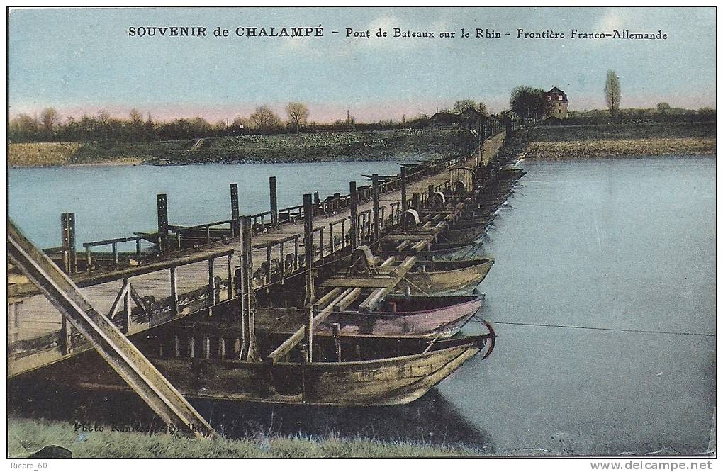 Cpa Chalampé, Pont De Bateaux Sur Le Rhin, Frontière Franco-allemande - Chalampé