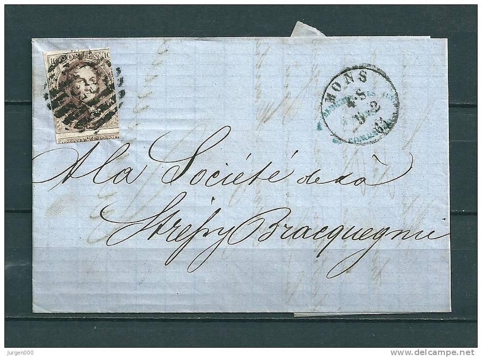 Nr 10 Gestempeld P83 Op Brief Van Mons Naar Bracquegnies  05/02/1861 (GA9079) - 1858-1862 Médaillons (9/12)