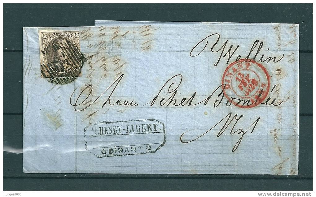 Nr 6 Gestempeld P33 Op Brief Van Dinant Naar Wellin 13/02/1857 (GA9157) - 1851-1857 Medaillons (6/8)