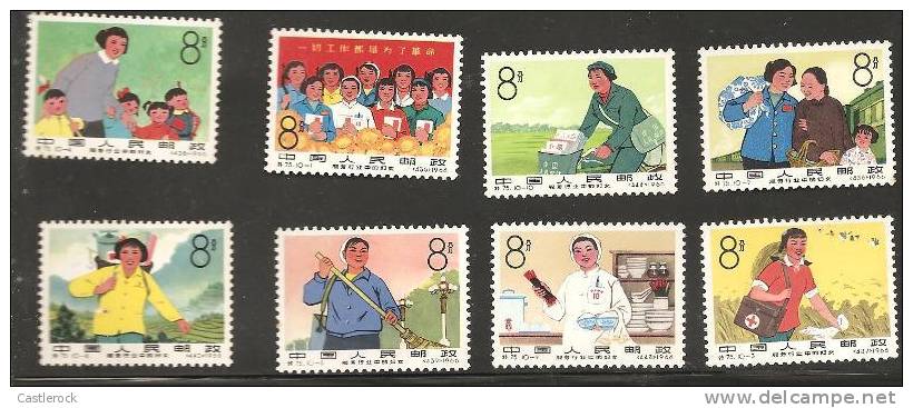 O) 1966 CHINA-PRC, WOMEN IN VARIOUS OCCUPATIONS, SET FOR 8, XF - Neufs