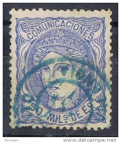 Sello 50 Mils Alegoria 1870, Fechador Azul SAGUNTO (valencia), Num 107 º - Usati