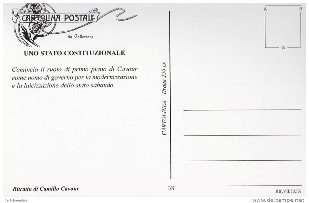 [DC1462] CARTOLINEA - 150° ANNO UNITA´ D´ITALIA - LA "LOCOMOTIVA" PIEMONTESE - UNO STATO COSTITUZIONALE - CAVOUR (38) - Storia
