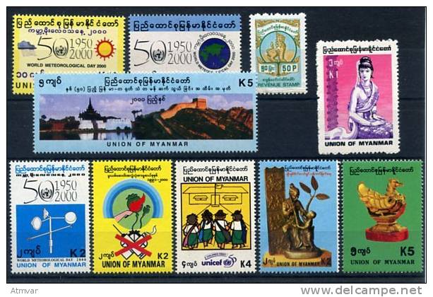 MY053. MYANMAR / BURMA. Mint Stamps / Timbres Neufs - Drugs, Great Wall, Sculpture, Metereological, School, Art - Myanmar (Birma 1948-...)