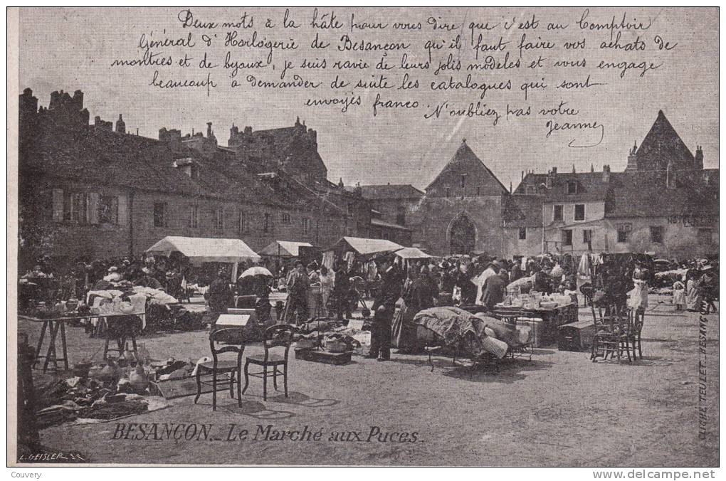 CPA 25 BESANCON ,le Marché Aux Puces. (animée)publicité Au Dos ! - Besancon