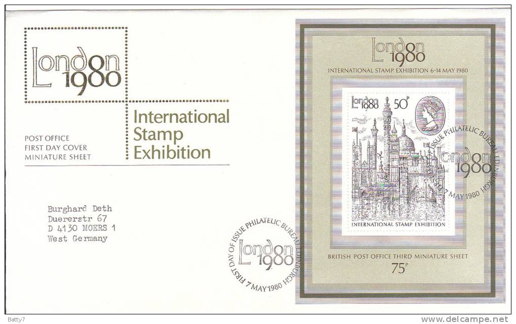 GRAN BRETAGNA 1980 FDC BF LONDON 1980 - INTERNATIONAL STAMP EXHIBITION CON CARTONCINO ILLUSTRATIVO - 1981-1990 Decimal Issues