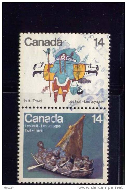 CANADA, 1978, USED # 769-70 INUIT TRAVEL, USED  DULL FLUORESCENT PAIR - Oblitérés