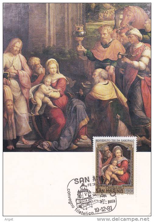 Carte-Maximum SAINT MARIN N°Yvert 1042  (GAROFALO - Adoration Des Mages) Obl Sp Ill - Lettres & Documents