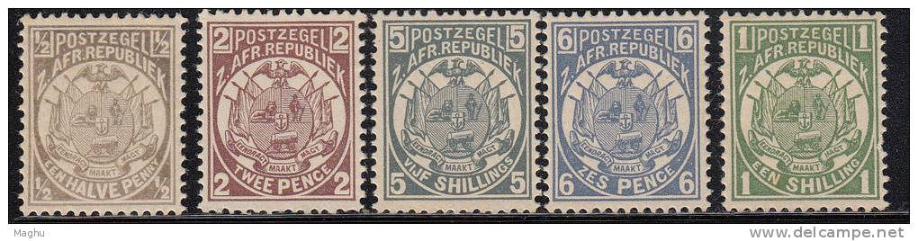 Transvaal MH 1885, 5 Different, (2p Washed Gum), - Transvaal (1870-1909)