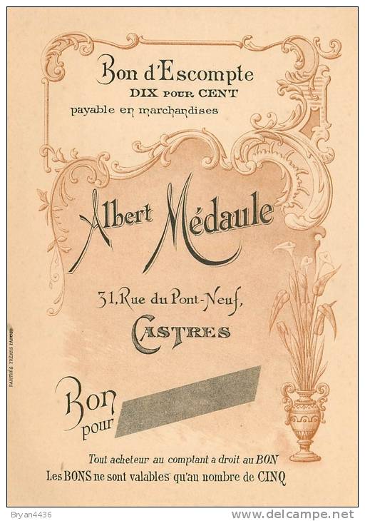 81 - Castres - Soiries & Draperies "Albert MEDAULE" Carte D'Escompte Ancienne Illustrée Décorée (10 X 14 Cm) TTB 2 Scans - Castres