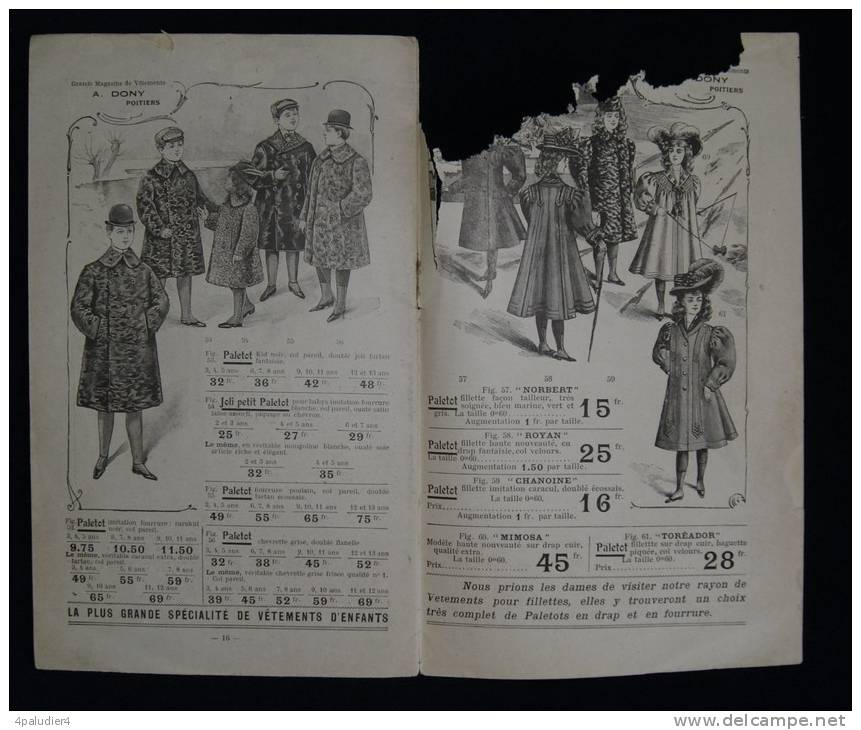 Vêtements Hommes Catalogue A. DONY POITIERS Saison HIVER 1907 Enfants Couv. Illustrée L. EMERY - 1900-1940