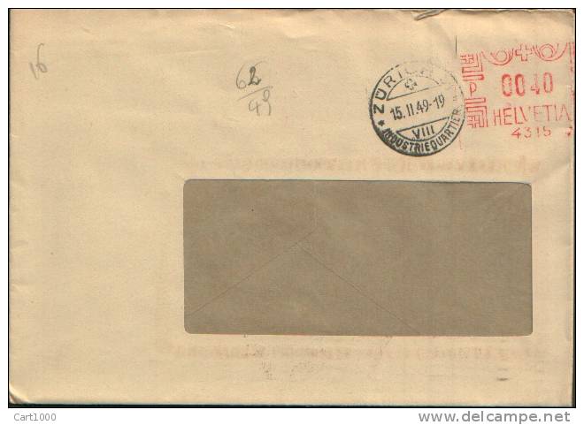 1949  ZURICH 31 INDUSTRIEQUARTIER X ROMA - Postage Meters