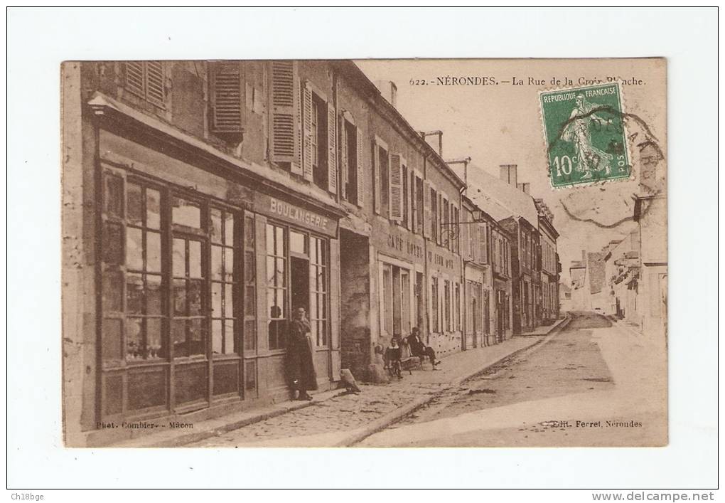 CPA :  18 - Cher - Nérondes : La Rue De La Croix Blanche : Animation - Boulangerie - Café - Peu Commune - Nérondes