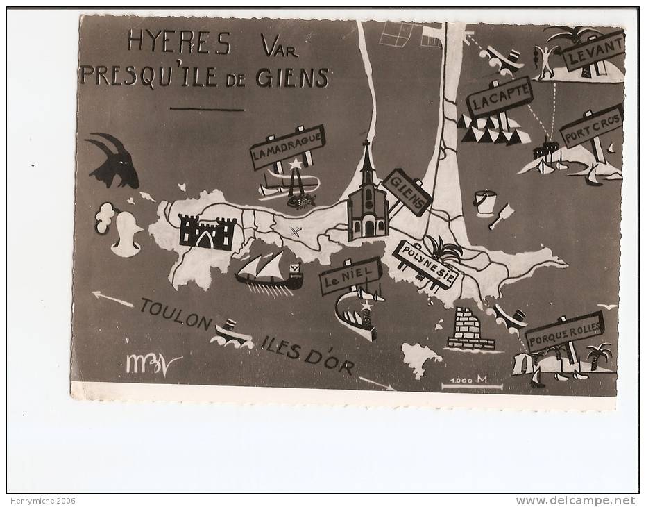 Var - 83 - Hyères Presqu'ile  De Giens Panorama Géo Géographique Porquerolles Levant .. En 1959 - Hyeres
