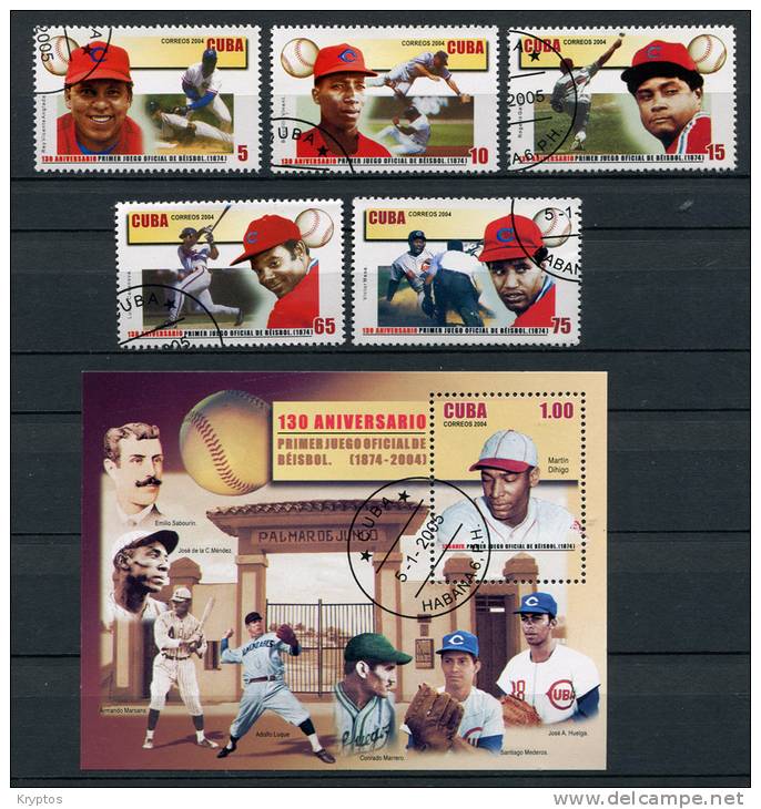 Cuba 2004 - Baseball - Complete Set Of 5 Stamps & 1 Block - Used Stamps