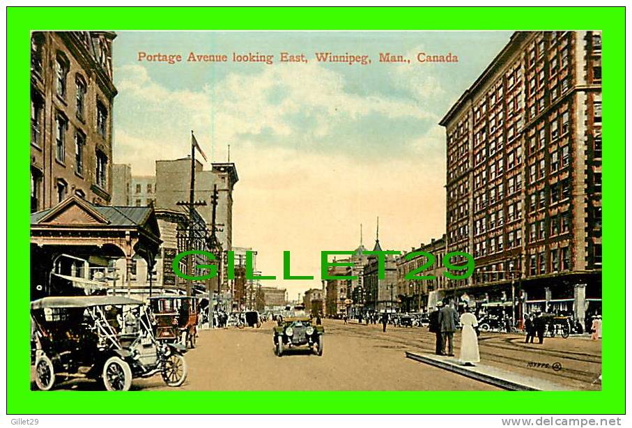 WINNIPEG, MANITOBA - PORTAGE AVENUE LOOKING EAST - ANIMATED WITH OLD CARS - VALENTINE & SONS PUB. CO - - Winnipeg