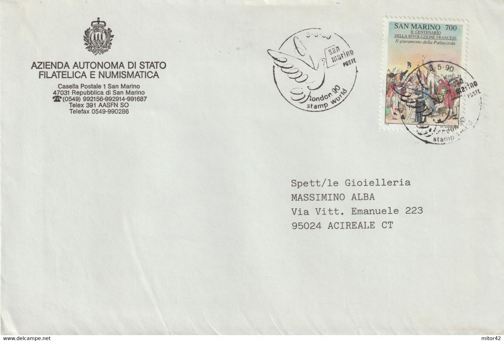 20-San Marino-Storia Postale 1990-Centenario Rivoluzione Francese - Brieven En Documenten