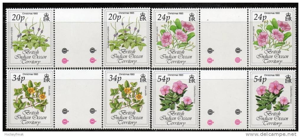 British Indian Ocean Territory 1993 - Christmas Flowers Gutter Pairs SG141-144 MNH Cat £8.90+ - See Notes Below - British Indian Ocean Territory (BIOT)