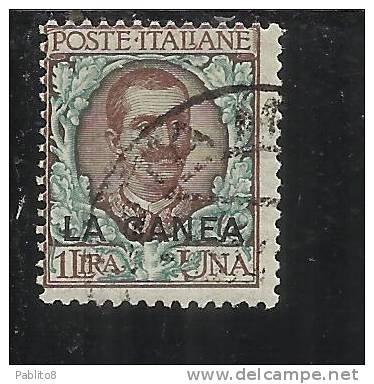 LA CANEA 1905 ITALY OVERPRINTED SOPRASTAMPATO D´ITALIA  LIRE 1 LIRA USATO USED OBLITERE' - La Canea