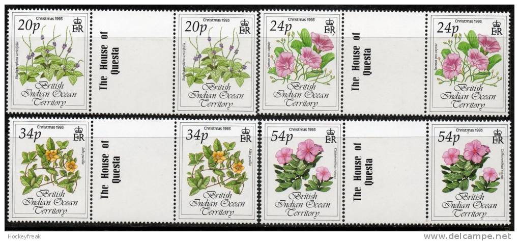 British Indian Ocean Territory 1993 - Christmas Flowers Gutter Pairs SG141-144 MNH Cat £8.90+ - See Notes Below - Territorio Británico Del Océano Índico