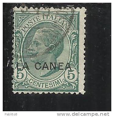 LA CANEA 1907 - 1912 5 CENT. ITALY OVERPRINTED SOPRASTAMPATO D´ ITALIA USED TIMBRATO - La Canea