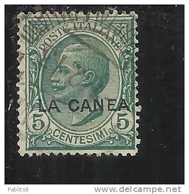 LA CANEA 1907 - 1912 5 CENT. ITALY OVERPRINTED SOPRASTAMPATO D´ ITALIA USED TIMBRATO - La Canea
