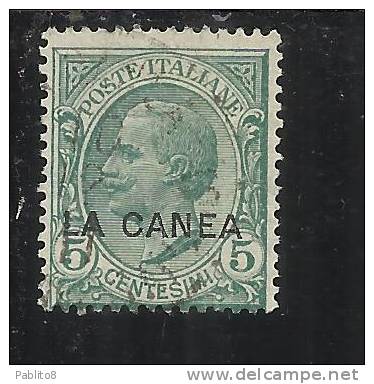LA CANEA 1907 - 1912 5 CENT. ITALY OVERPRINTED SOPRASTAMPATO D´ ITALIA USED TIMBRATO - La Canea