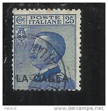 LA CANEA 1907 - 1912  ITALY OVERPRINTED SOPRASTAMPATO D´ ITALIA CENT. 25 USED TIMBRATO - La Canea