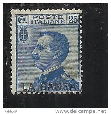 LA CANEA 1907 - 1912  ITALY OVERPRINTED SOPRASTAMPATO D´ ITALIA CENT. 25 USED TIMBRATO - La Canea