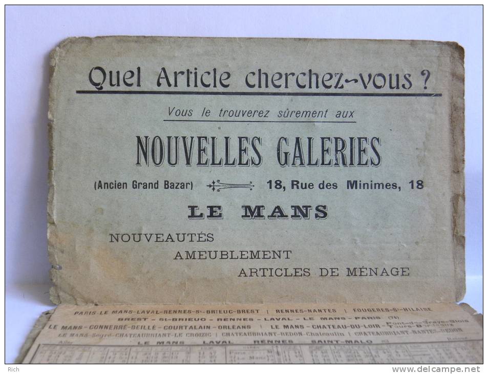 Express Indicateur De La Sarthe Offet Par NOUVELLE GALERIES Le Mans - Eté 1914 Horaires Transports Train Tramway - Advertising