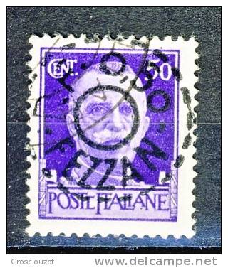 Fezzan 1943 N. 11 Fr 0,50 Su C. 50 Violetto USATO. Firmato BIONDI Catalogo € 1300 - Oblitérés