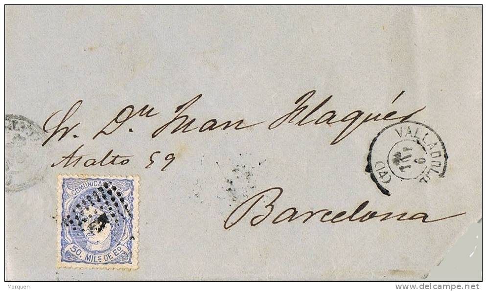 3294. Carta Entera VALLADOLID 1872. Fecjador Palo Recto Y Rombo Sobre Alegoria - Cartas & Documentos