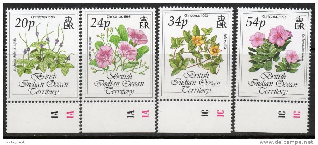 British Indian Ocean Territory 1993 - Christmas Flowers Plate 1A/1C SG141-144 MNH Cat £4.45++ SG2015 - Britisches Territorium Im Indischen Ozean