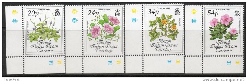 British Indian Ocean Territory 1993 - Christmas Flowers Plate 1A/1C SG141-144 MNH Cat £4.45++ SG2015 - Territoire Britannique De L'Océan Indien