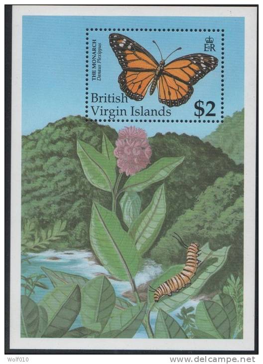 Virgin Islands. Monarch Butterfly. MNH SS. 1991. SCV = 10.00 - Butterflies