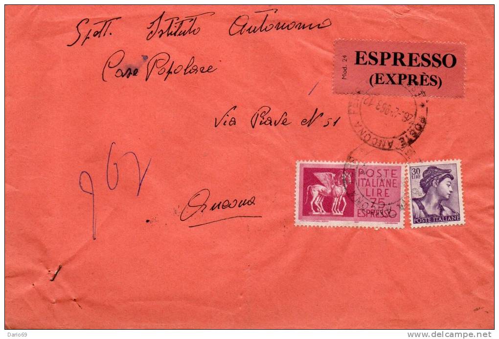 1963 LETTERA CON ANNULLO  ANCONA - Correo Urgente/neumático