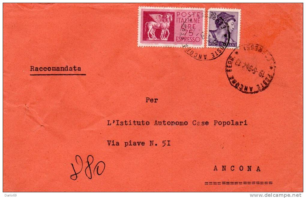 1964  LETTERA CON ANNULLO  ANCONA - Correo Urgente/neumático