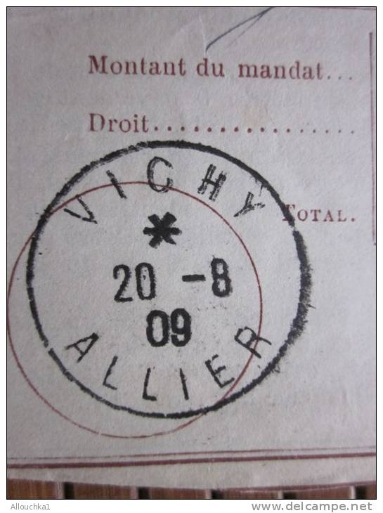 POSTES ET TELEGRAPHES Télégraphe Déclaration De Versement Récépissé Mandat Cachet à Date Vichy 1909 - Télégraphes Et Téléphones