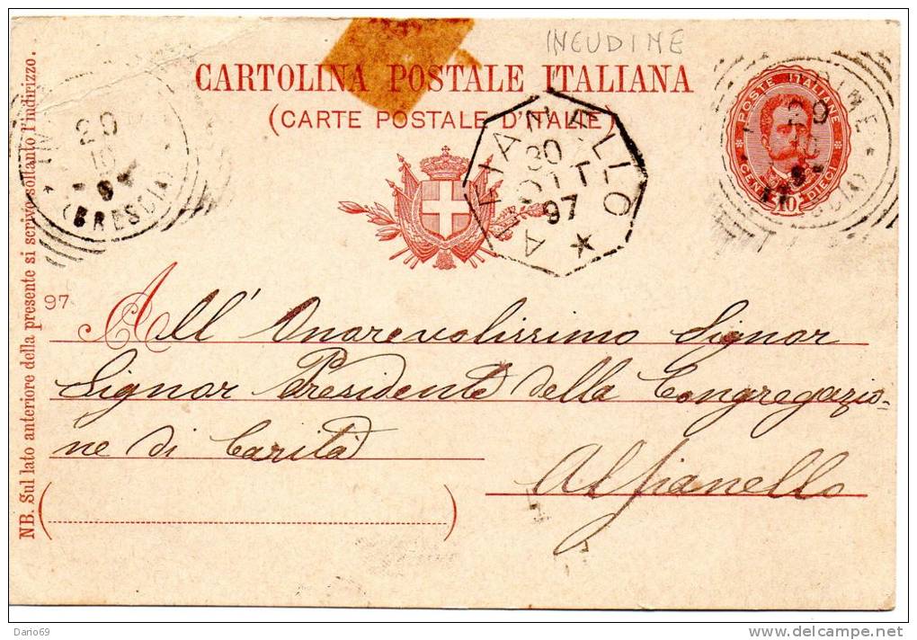 1897  CARTOLINA CON ANNULLO ALFIANELLO BRESCIA - Interi Postali