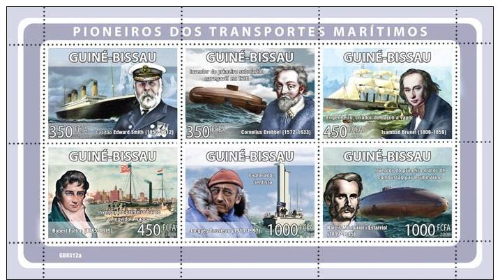 Gb8512a Guinea Bissau 2008 Pioneers Of Sea Transport S/s Titanic E.Smith I.Brunel R.Fulton J.Cousteau N.M.Estarriol - Bateaux