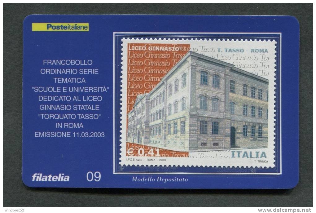 ITALIA TESSERA FILATELICA 2003 - LICEO GINNASIO STATALE TORQUATO TASSO DI ROMA - 032 - Philatelic Cards
