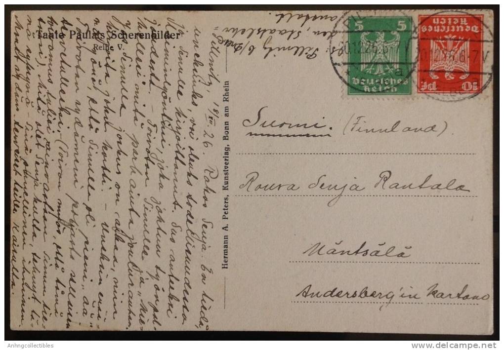 Germa: Third Reich Postcard Sent To Finland In 1926 - Fine And Rare - Silhouette - Scissor-type