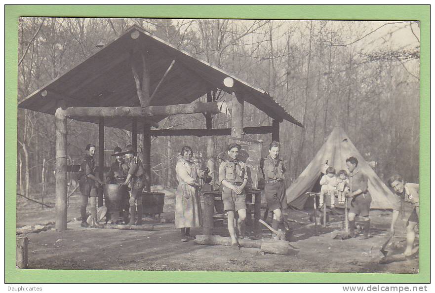 CHAMARANDE, Années 20 : Les Cuisines, Repas Du 23 Avril. Scouts De France. 2 Scans. CARTE PHOTO - Scoutisme