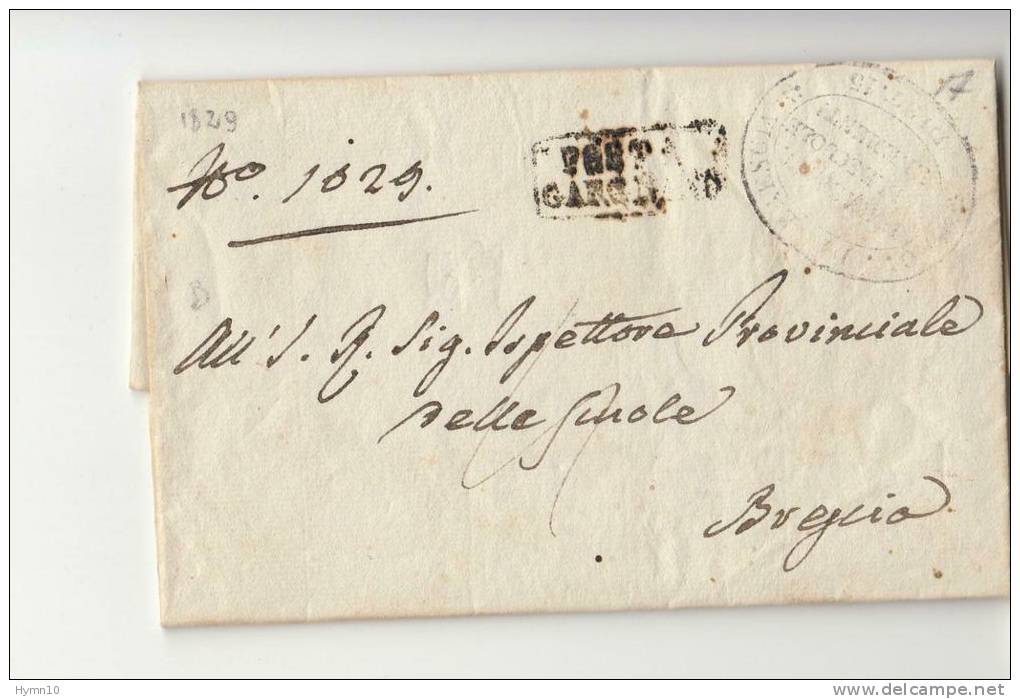 DC376-1829 Lettera BOGLIACO-BRESCIA-lineare CARTELLA Di GARGNANO In PARTENZA+timbro UFFICIO MITTENTE - 1. ...-1850 Prefilatelia